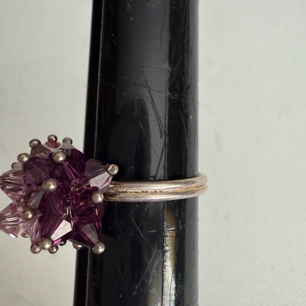 Vibrant Cha Cha Cluster Sterling Silver Pink , Lavender and Purple Crystal Ring - Picture 6 of 13